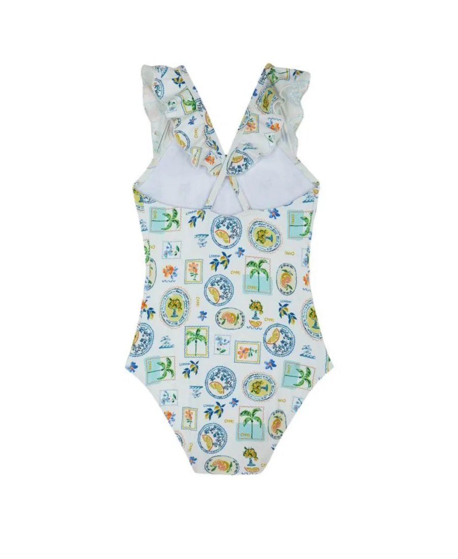 Купальник для девочек с квадратным вырезом и рюшами Capri Vibes Gottex Kids, White — фото 2
