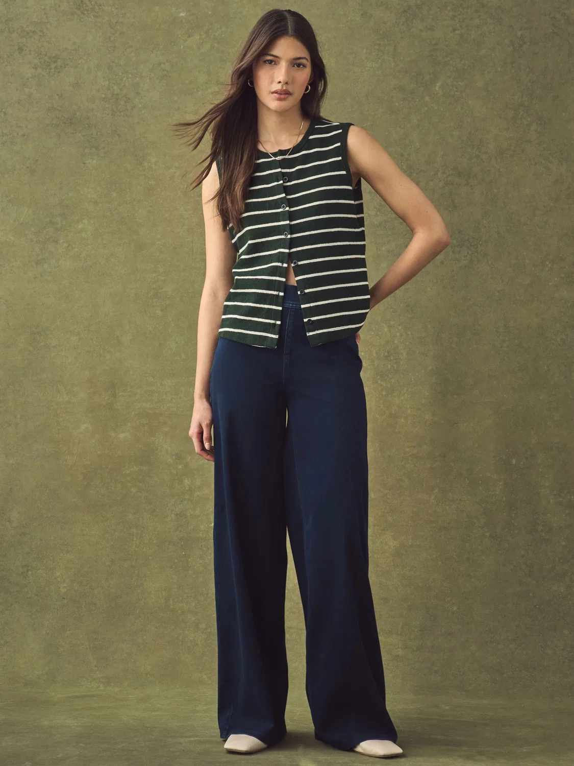 Брюки широкие джинсовые из джерси, Jersey Denim Wide Leg Next, индиго
