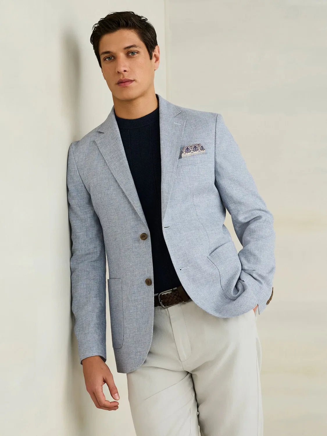 Блейзер из льняной смеси с текстурой, Chambray Blue Next — фото 4