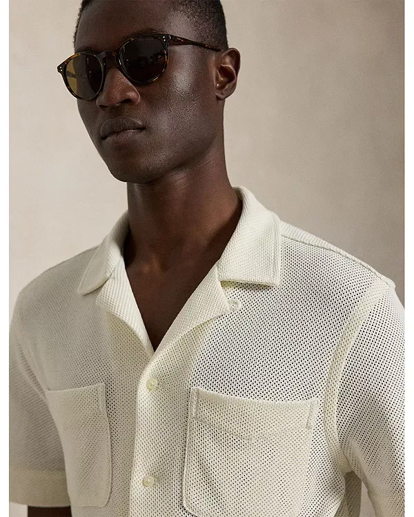 Мужская рубашка с принтом Textured Pointelle Camp Shirt Polo Ralph Lauren, Pale Cream — фото 4