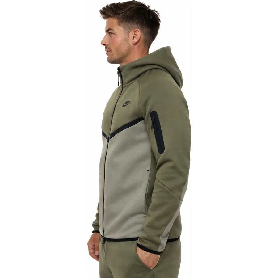 Свитшот мужской с капюшоном Tech Fleece Full Zip Windrunner Hoodie Nike, Хаки/Зеленый — фото 3