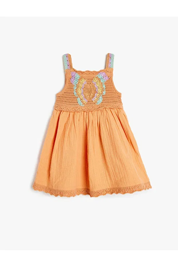 Детское платье для девочек хлопковое Butterfly Embroidery Detail Koton, Orange