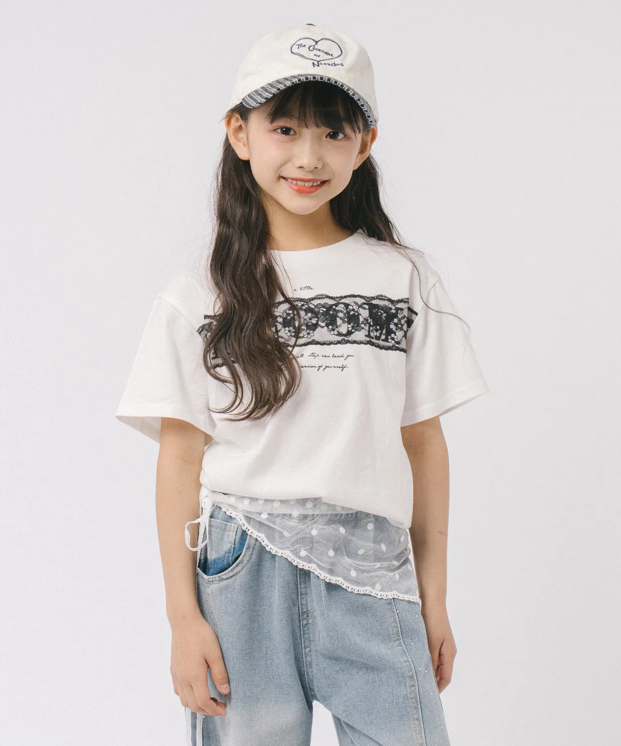 Детская футболка с кружевной отделкой Flower Logo Print Lace T-Shirt URBAN CHERRY, Белый
