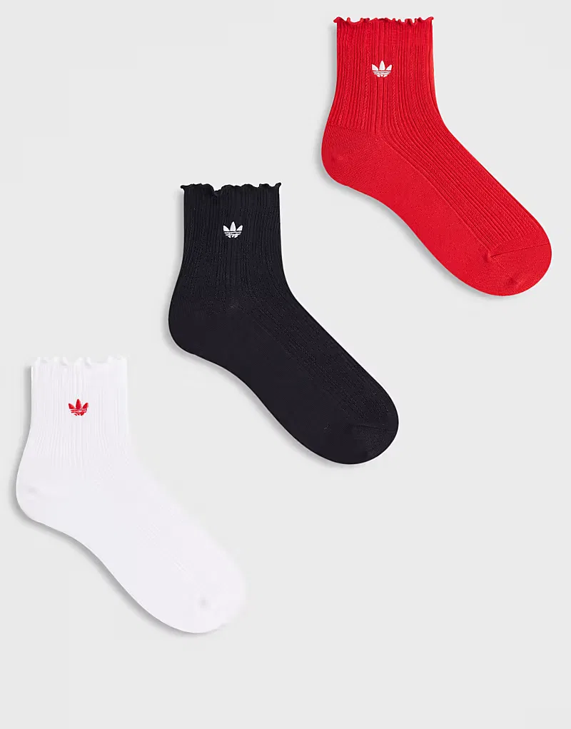 Носки низкие с рюшами 3 шт Adidas Originals, красный/черный/белый