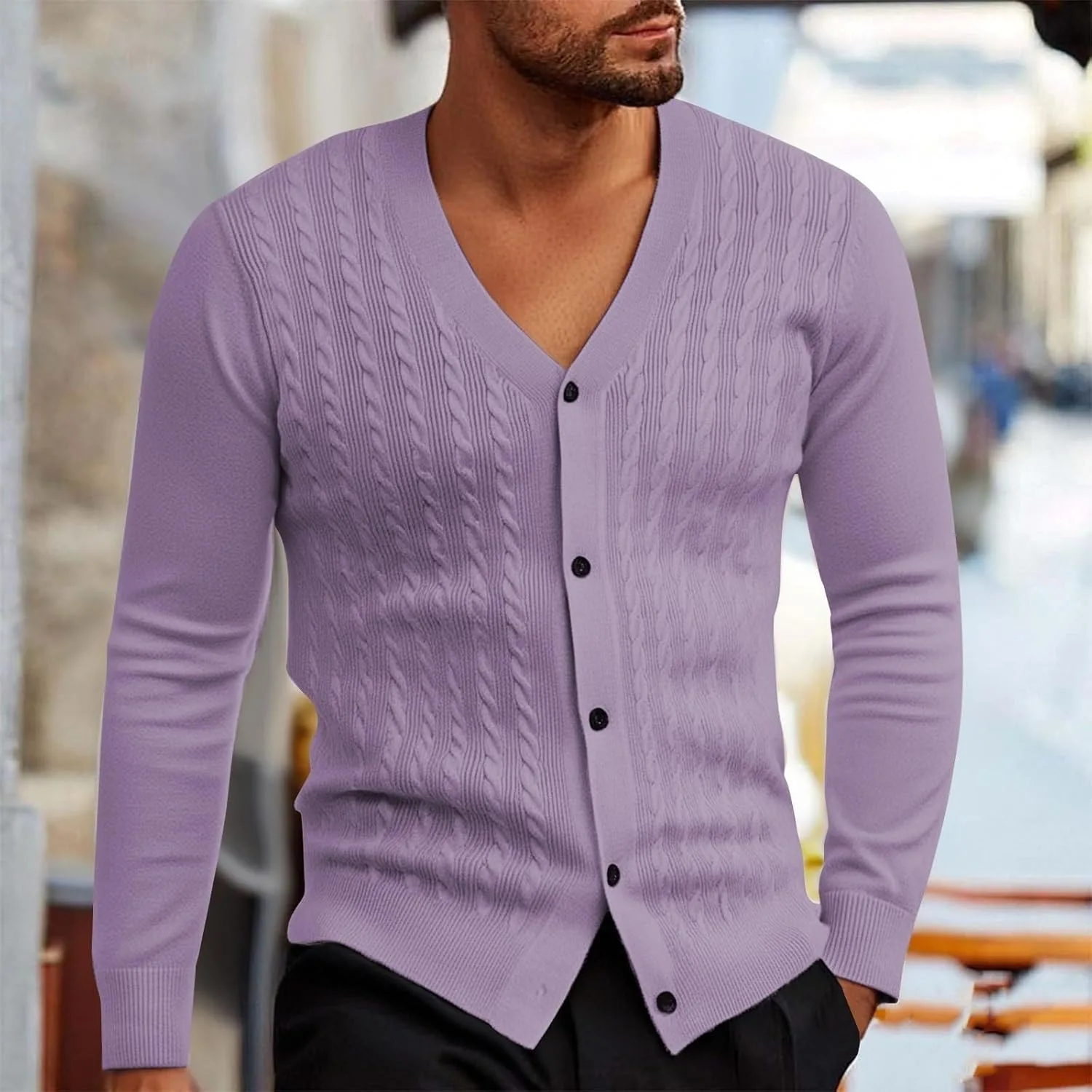 Мужской кардиган Slim Fit с кабельной вязкой — фото 2