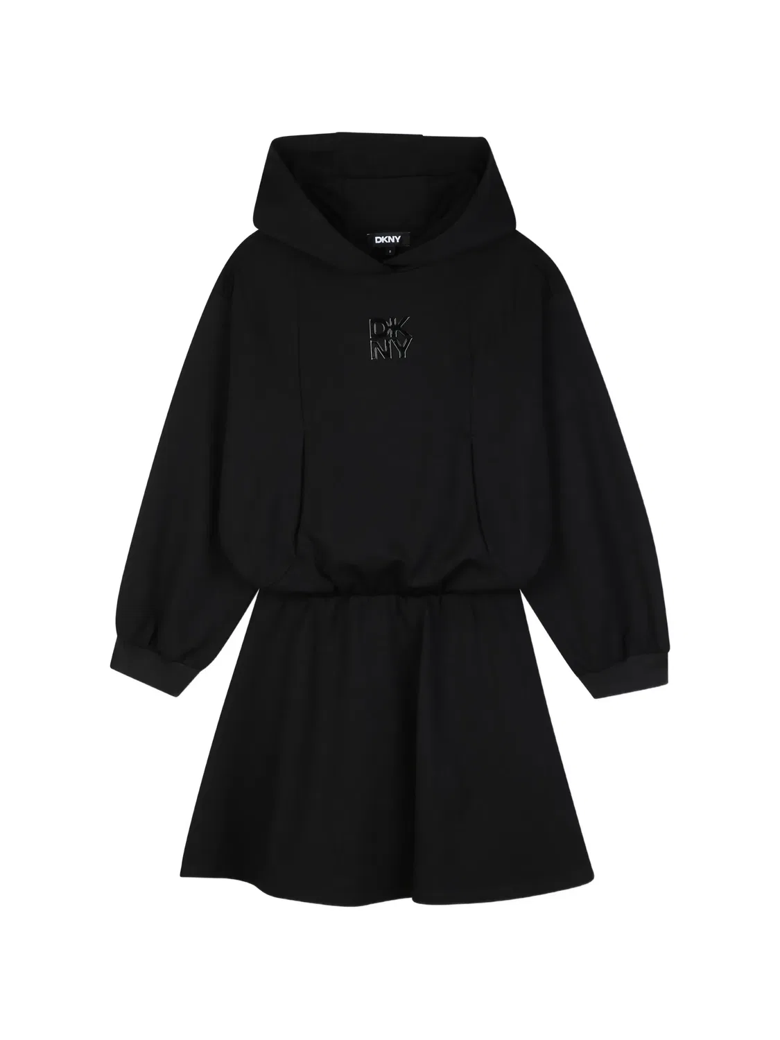Платье-худи с логотипной пластиной черное DKNY, черный