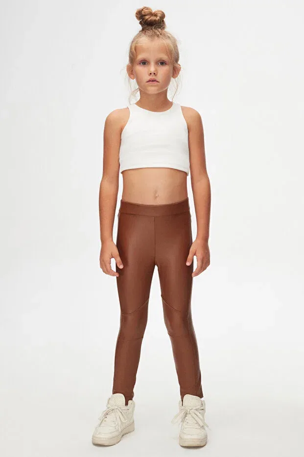 Детские леггинсы для девочек из кожзаменителя Lovetti, Tan Color
