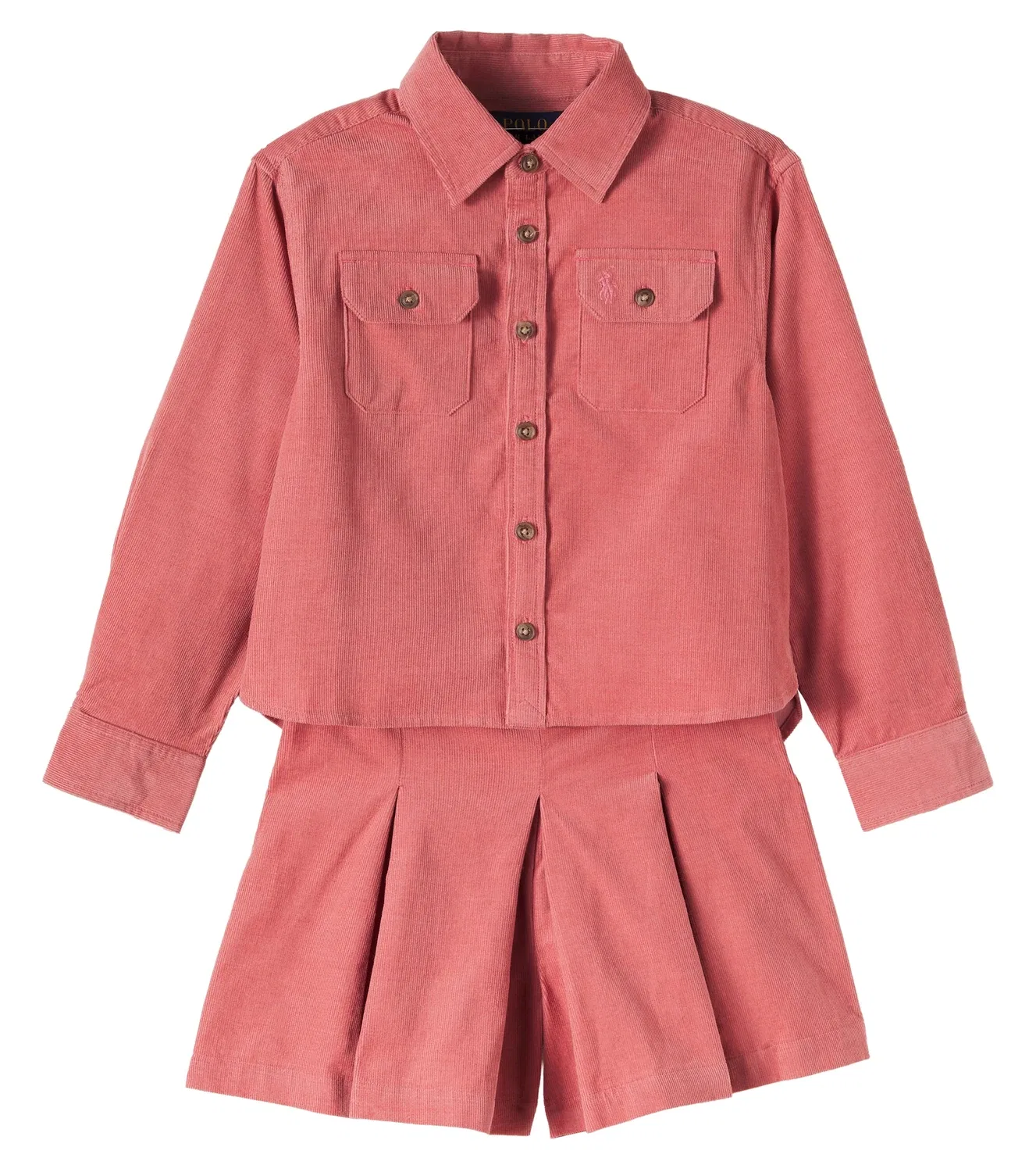 Комплект из рубашки и шорт из хлопка Polo Ralph Lauren Kids, розовый