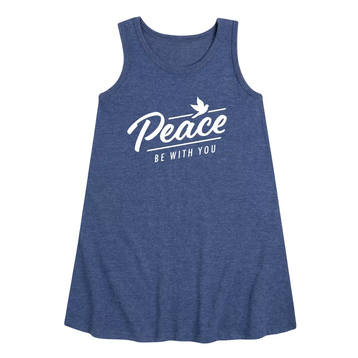 Детское платье-трапеция без рукавов с принтом Peace Be With You Instant Message, Heather Navy