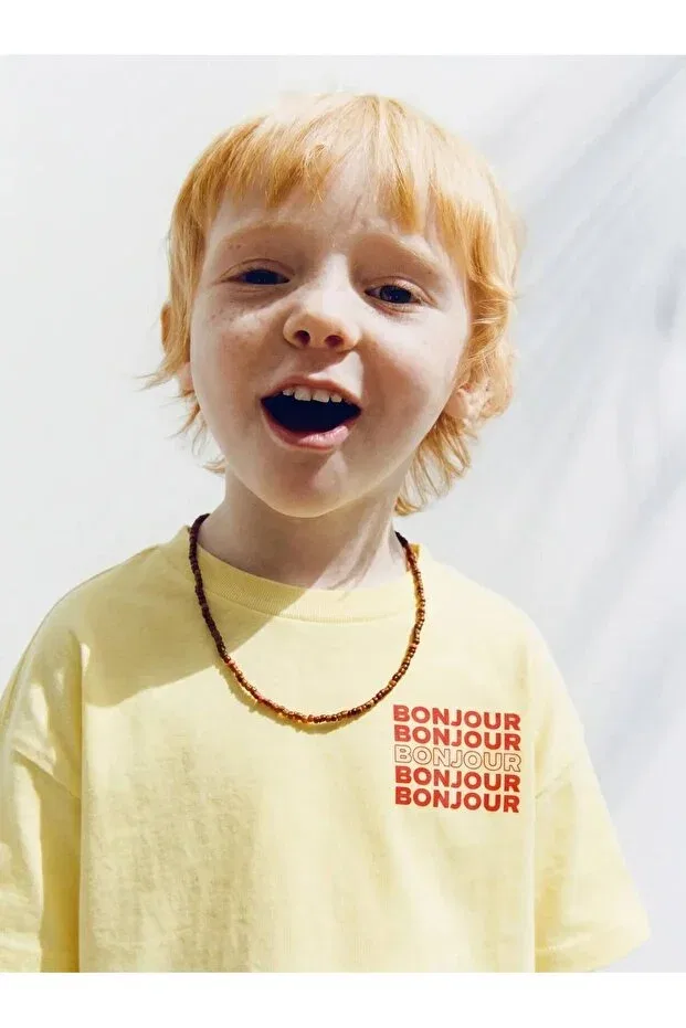 Детская футболка с принтом Bonjour Detail Nzm Kids, Yellow — фото 2