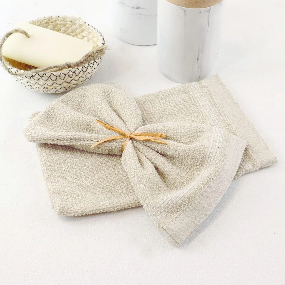 Мочалка из хлопка и льна, LINANDELLE, набор 2 шт, 15x21 см, Beige — фото 2