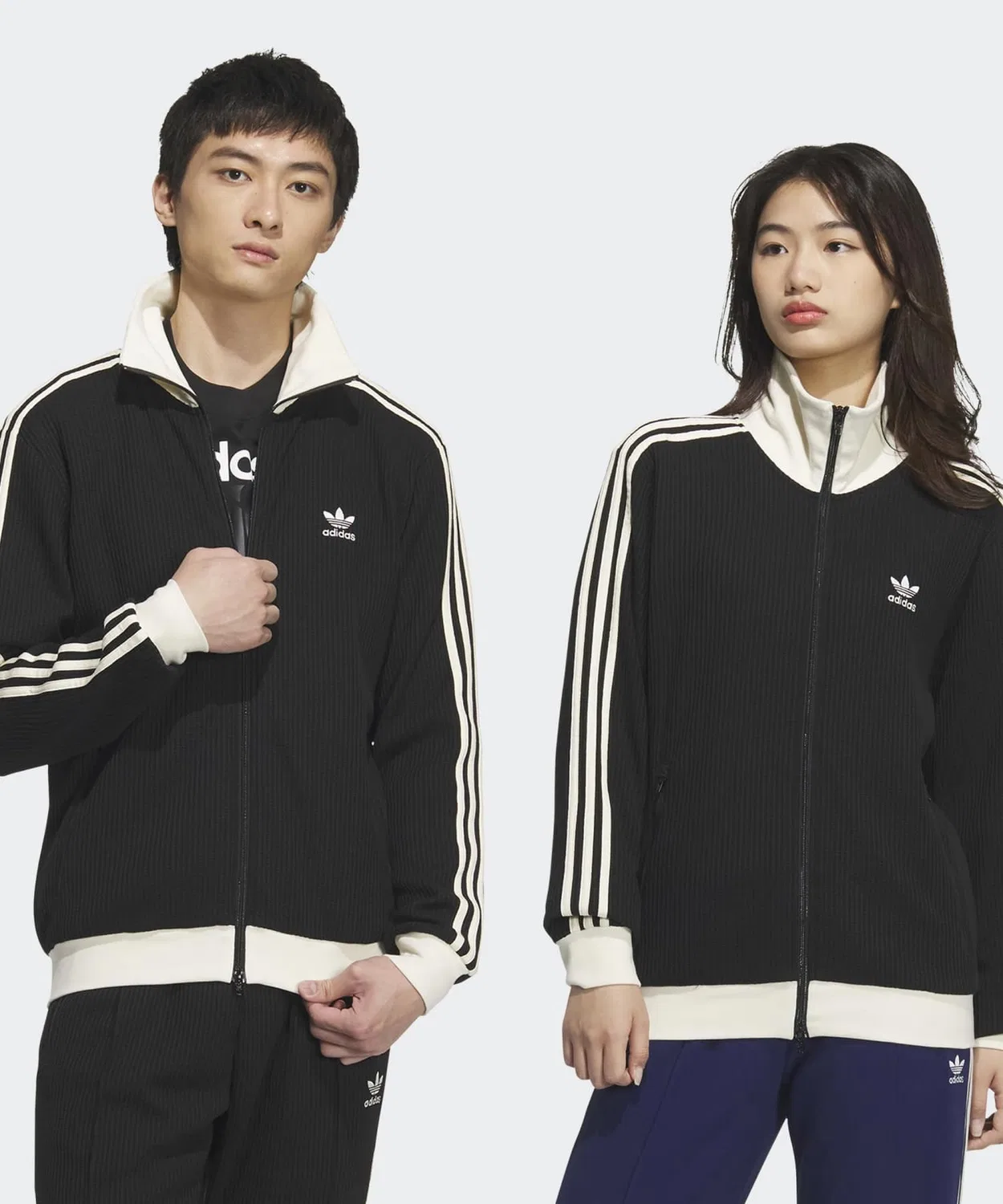 Мужской/Женский трек-топ с вафельной текстурой, Slim Fit, модель Classic Track Top Adidas, Black — фото 4