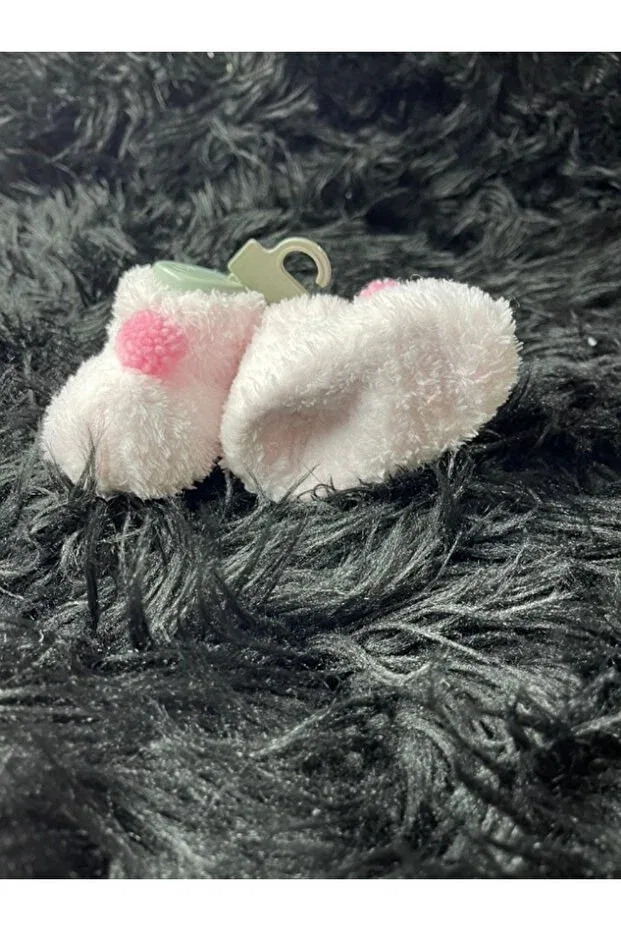 Детские тапочки-носочки с помпонами First step baby girl and boy plush pompom Casso, Powder — фото 3