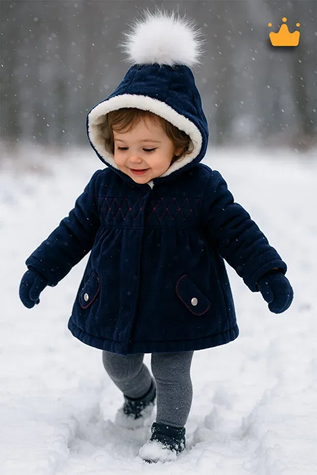 Детское пальто для девочек бархатное Parka 12569 Babyhola, Navy Blue