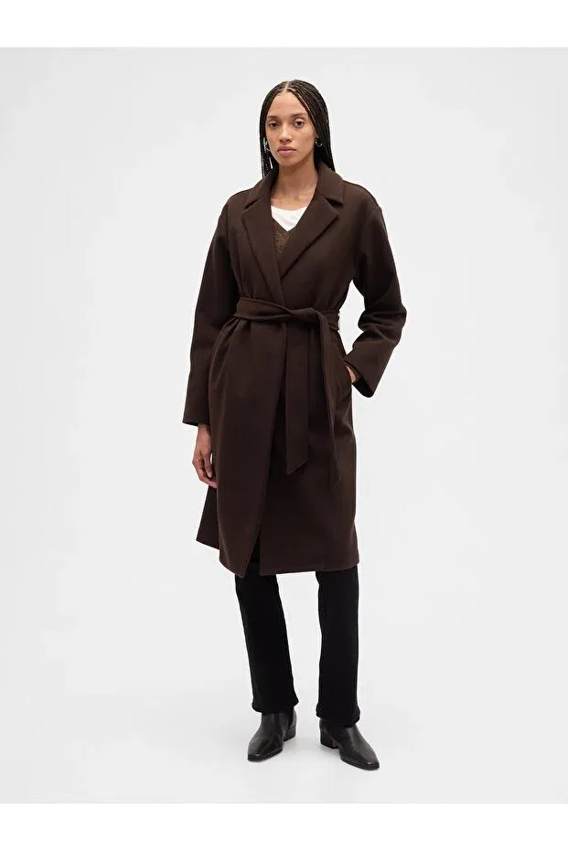 Женское пальто из шерсти свободного кроя Gap, Brown-000