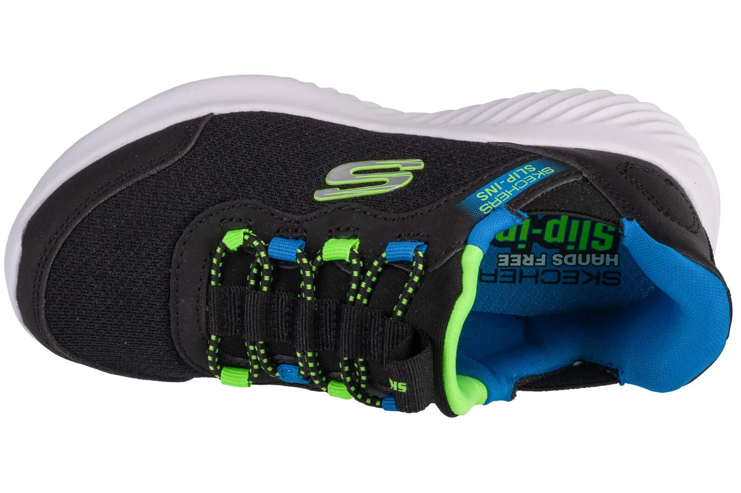 Детские спортивные кроссовки Slip-Ins: Bounder - Brisk-Burst Skechers, Schwarz Weiss Fluoreszierendes Neongrun — фото 3