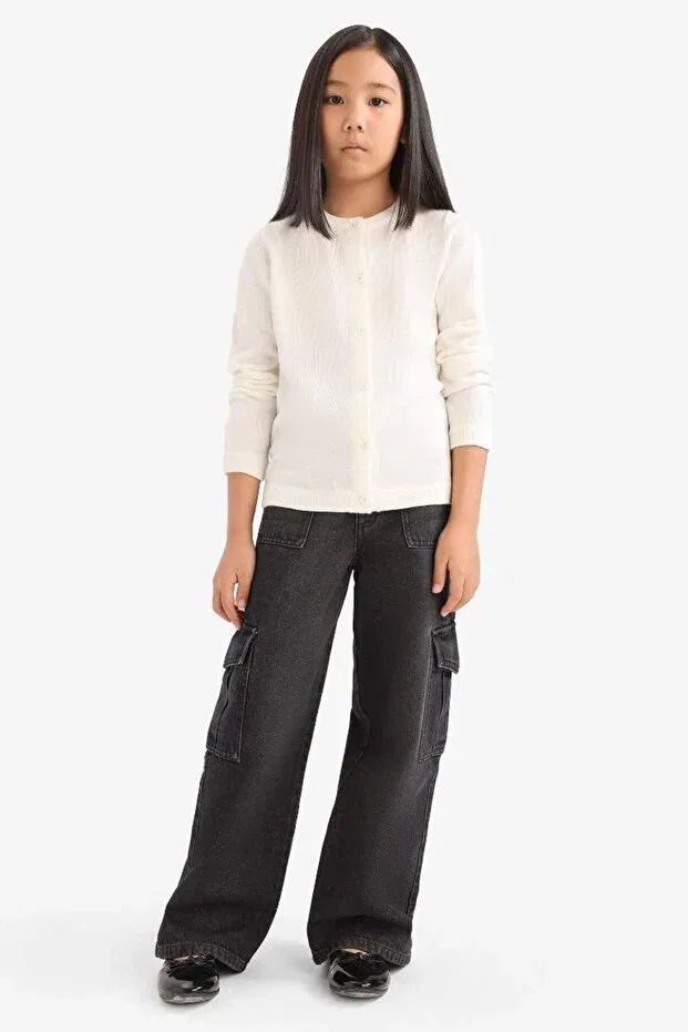 Детский кардиган для девочек с длинным рукавом Defacto, Ecru — фото 2