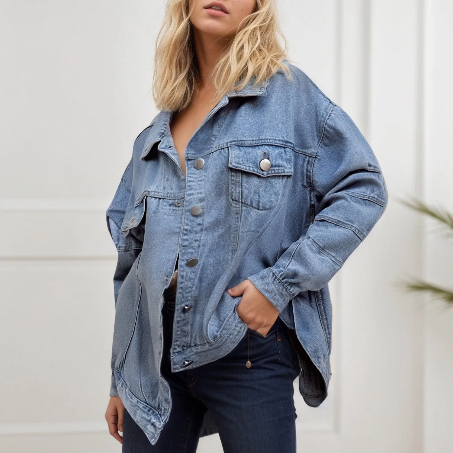 Женская джинсовая куртка оверсайз Vintage Denim Button Down, Blu — фото 3