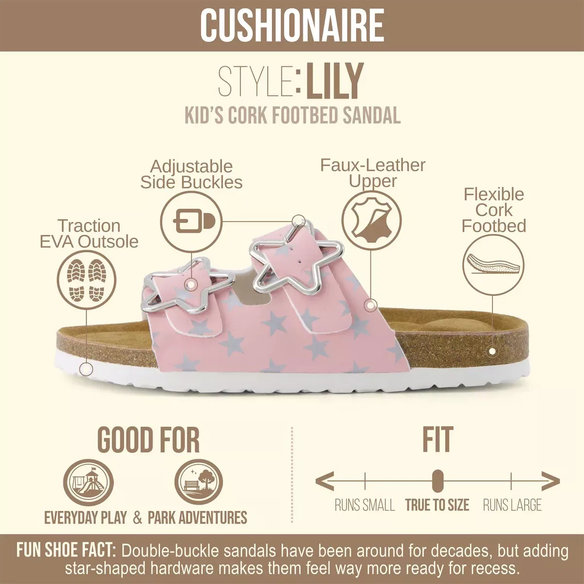 Детские сандалии для девочек с регулируемыми ремешками Lily CUSHIONAIRE, Pink Stars — фото 2