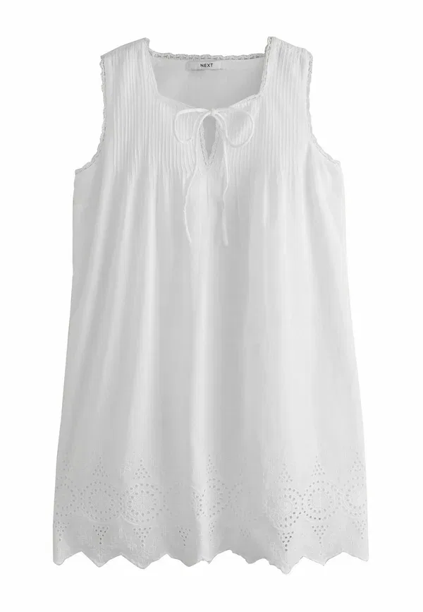 Платье мини хлопковое Regular fit - broderie tie front mini dress Next, white, белый
