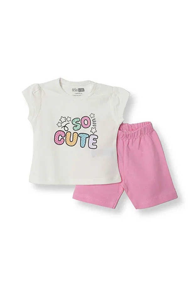 Детская футболка для девочек с принтом Hellobaby printed 2 threads newborn girls tshirt-shorts baby girl Ebebek Hello Baby, Pink
