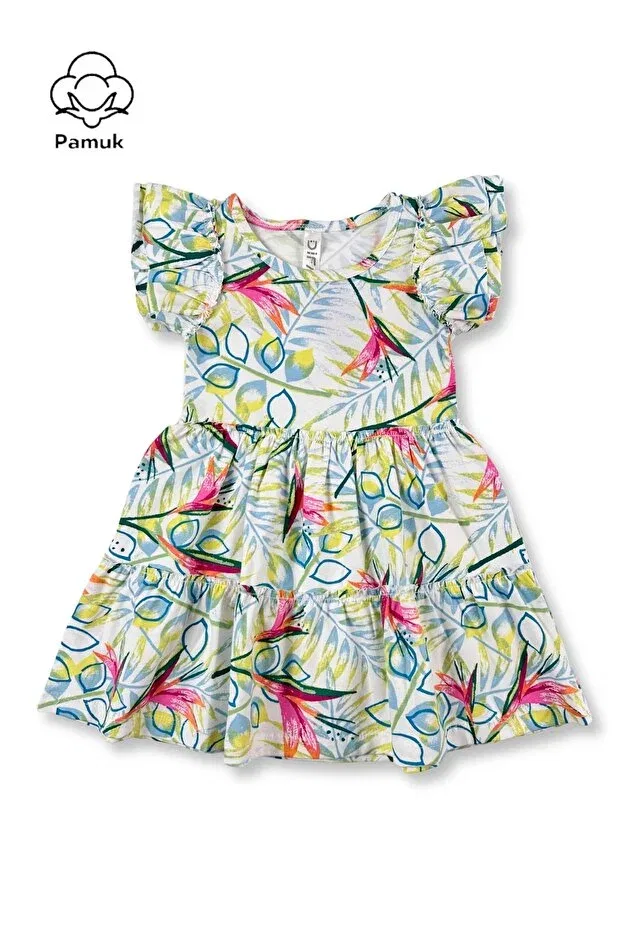 Детское платье для девочек с принтом Girl'S yellow leaf pattern flared ruffle comfortable summer dress Difa Kids, Yellow