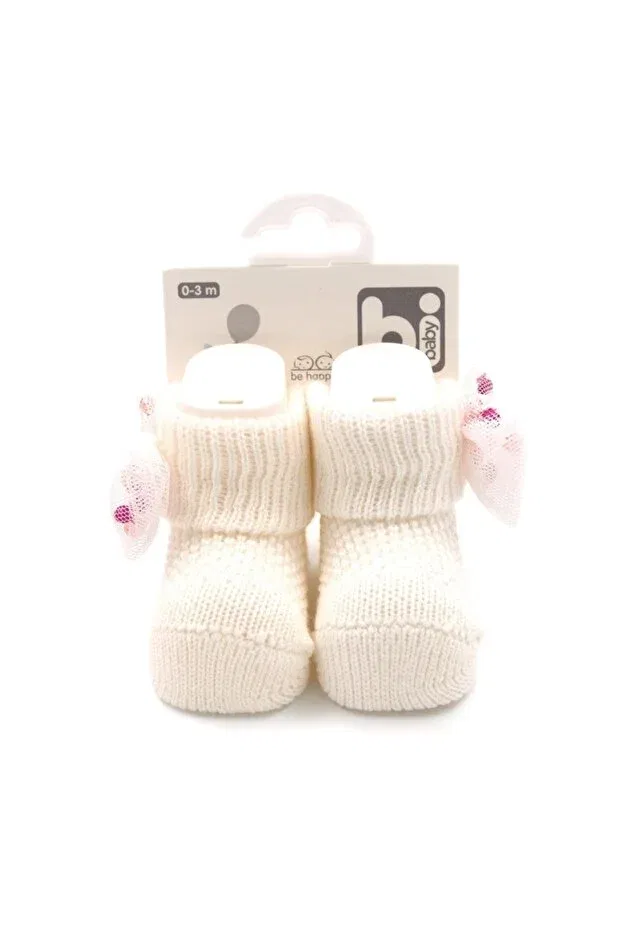 Детские носки для новорожденных хлопковые Bow baby socks Bibaby, Ecru