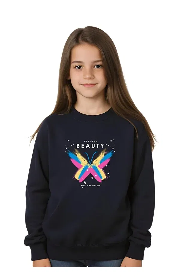Детские свитшот для девочек с принтом Beauty Printed Panios Kids, Navy Blue