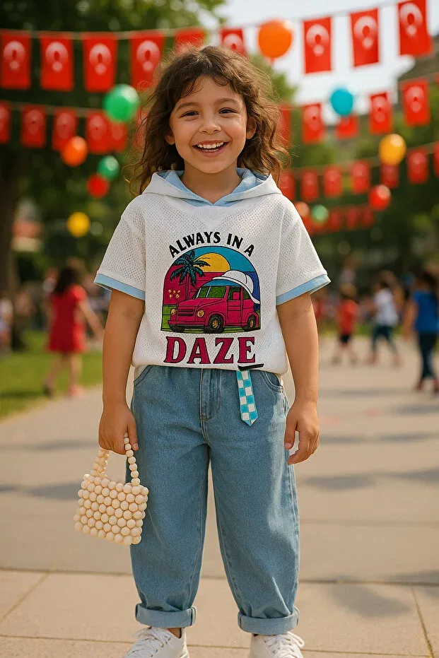 Детская футболка для девочек с капюшоном Mushroom Printed Hilal Akıncı Kids, Blue