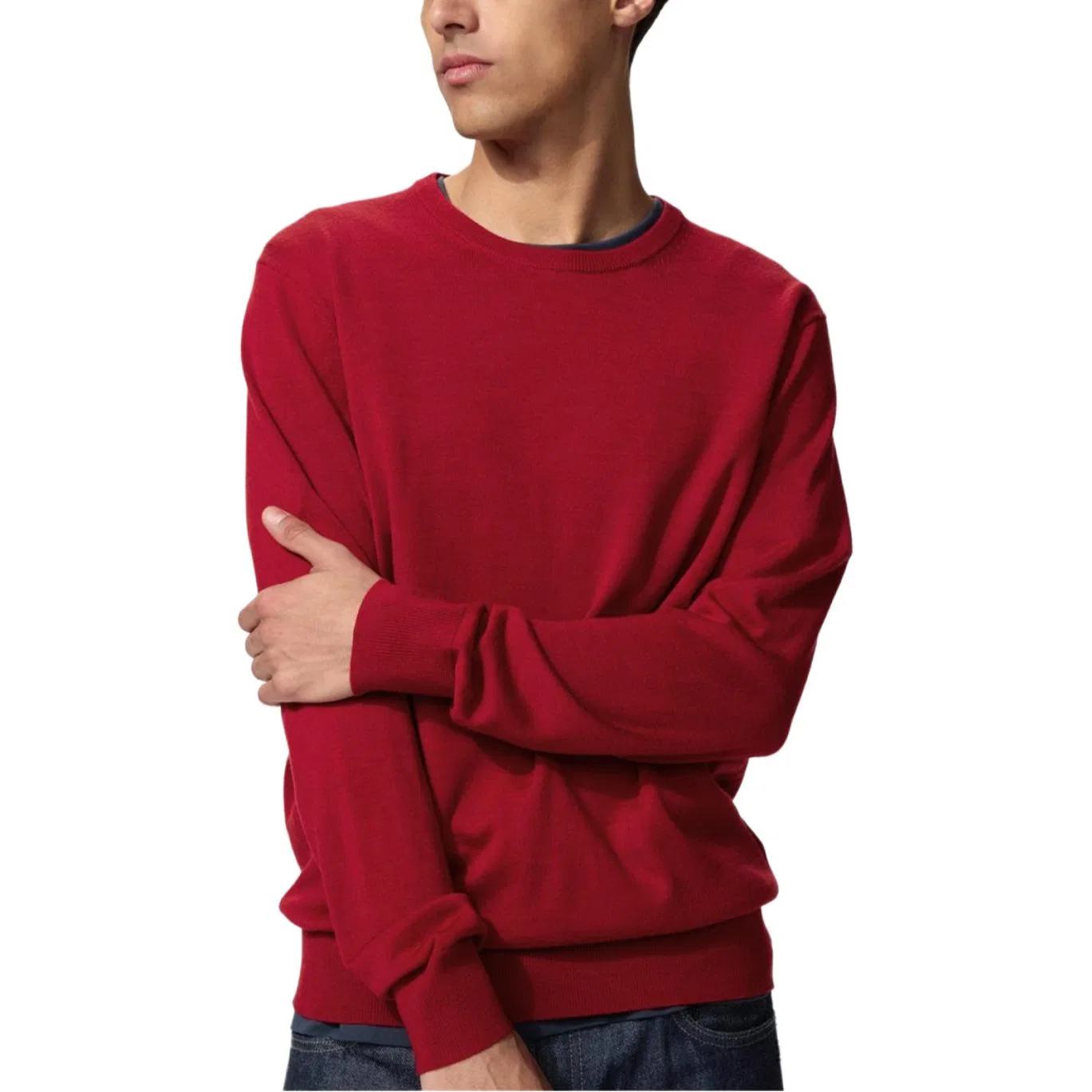 Мужской свитер с круглым вырезом Maroon UNIQLO — фото 3