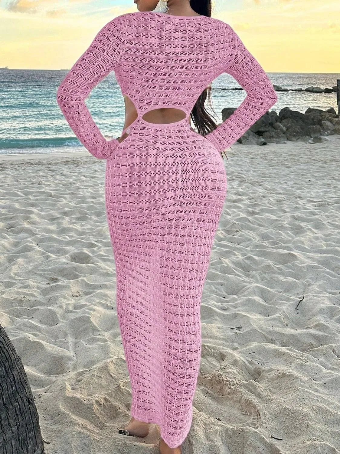 Женское облегающее платье макси с вырезами, Pink — фото 2