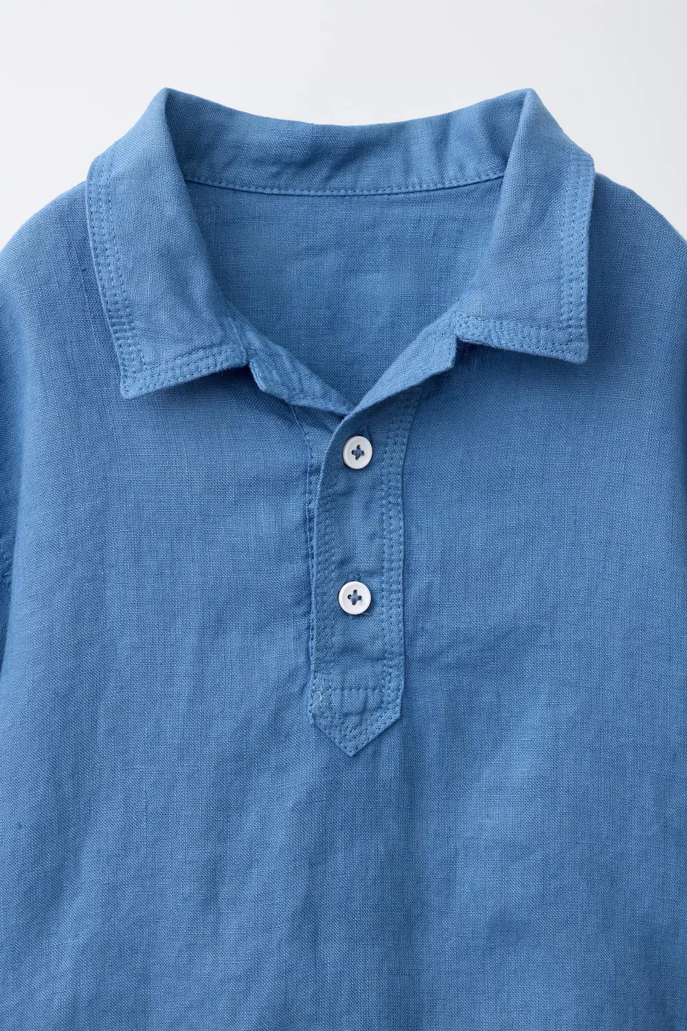 Поло из 100% льна ZARA, Ecru/Blue — фото 3