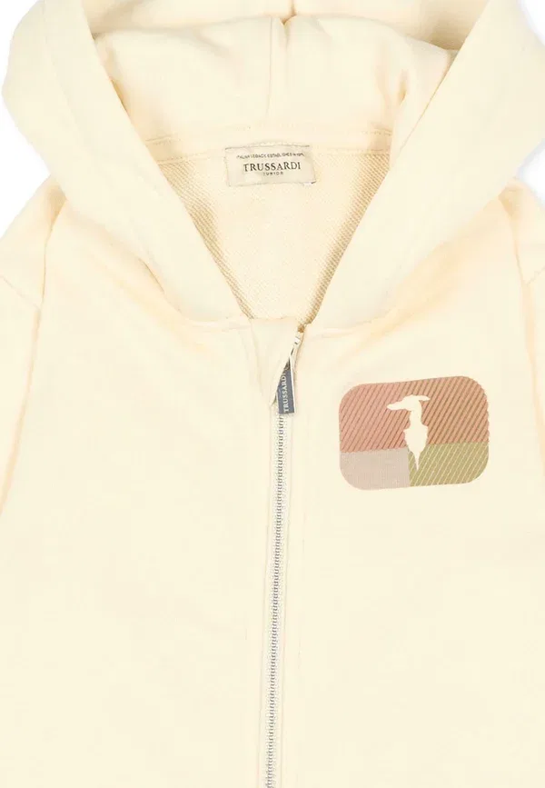 Худи на молнии с принтом Zip-up sweatshirt Tru Trussardi Junior, бежевый — фото 3