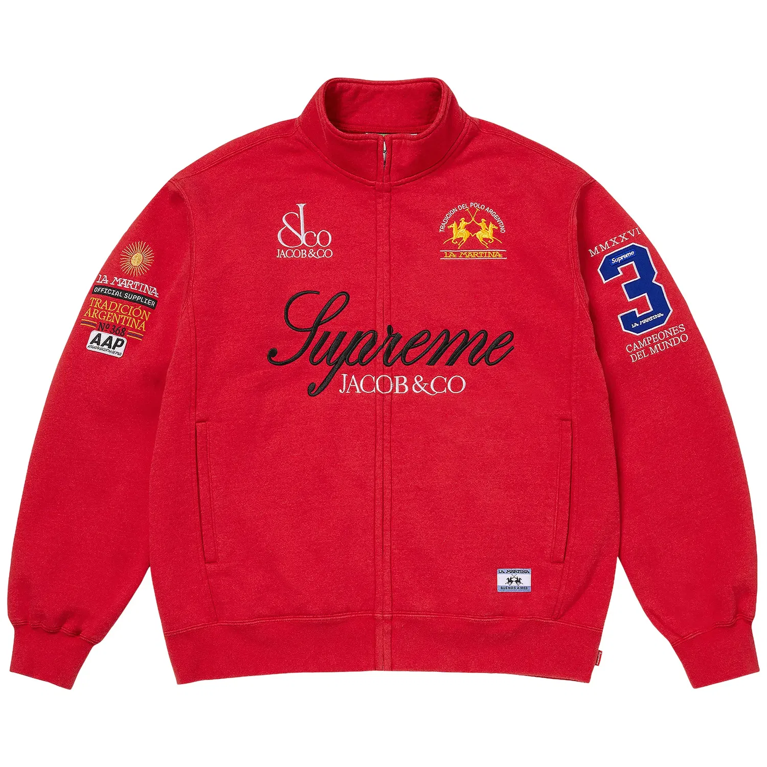 Толстовка на молнии Supreme x La Martina x Jacob & Co, красный