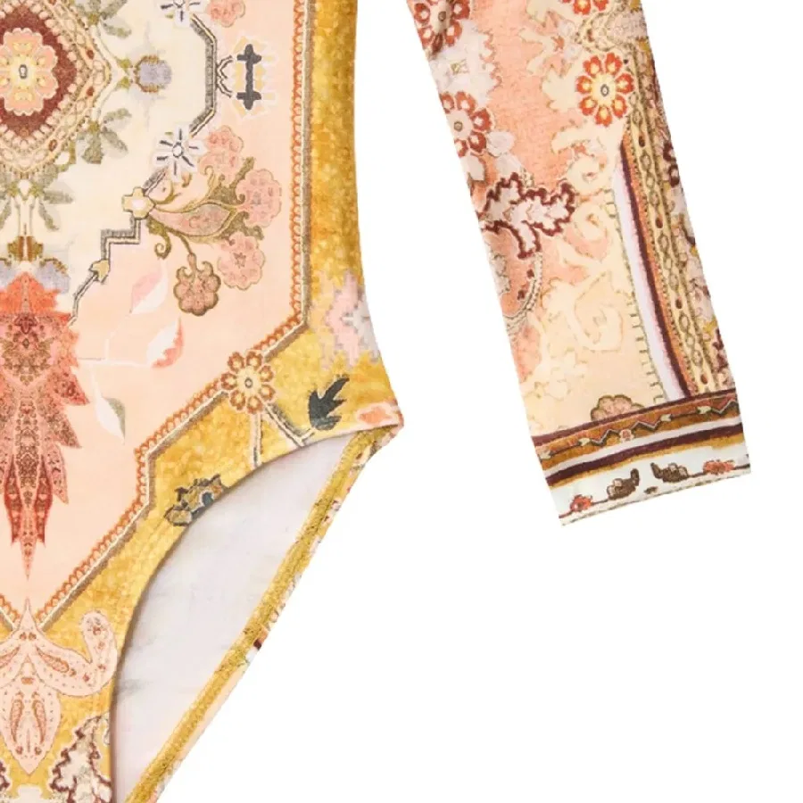 Купальник слитный с длинным рукавом и принтом Wylie Zimmermann, Mustard Multi — фото 2