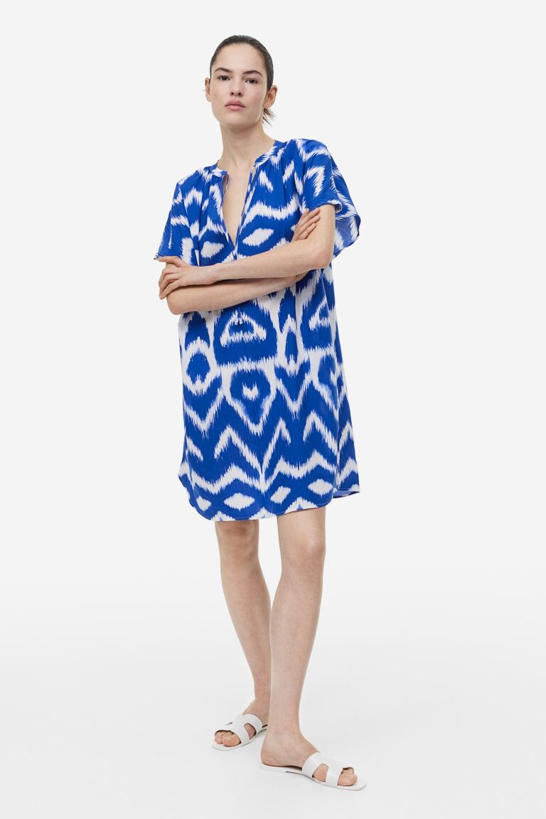 

Хлопковое платье-туника H&M, ярко-синий/зигзагообразный узор