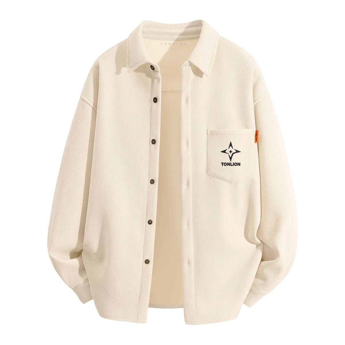 Детская рубашка с длинным рукавом из вельвета с начесом Tonlion, Light Beige