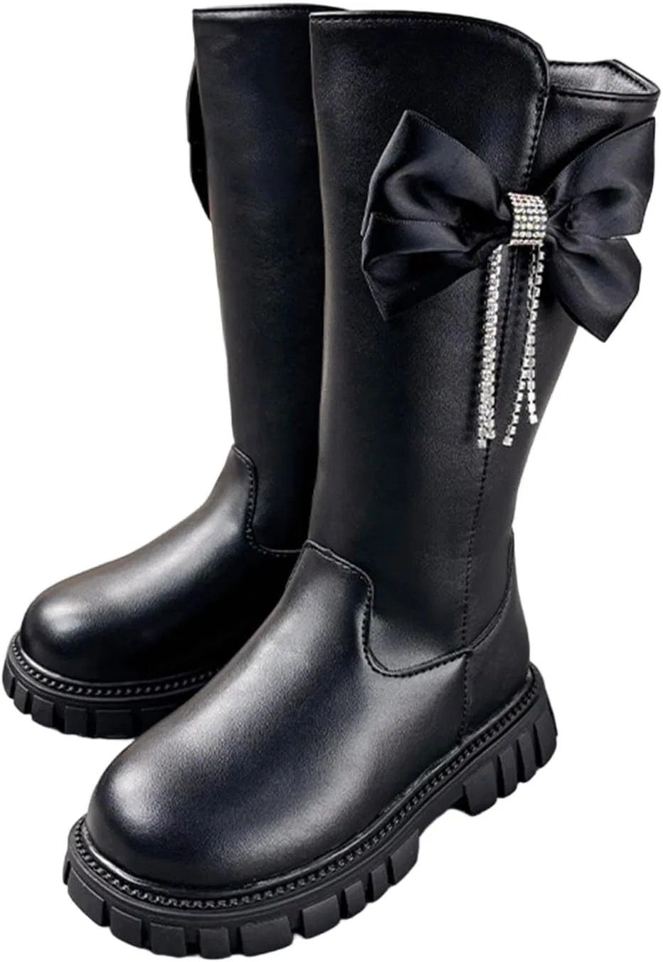 Детские сапоги для девочек с бантом из стразов Zzalalana, Black
