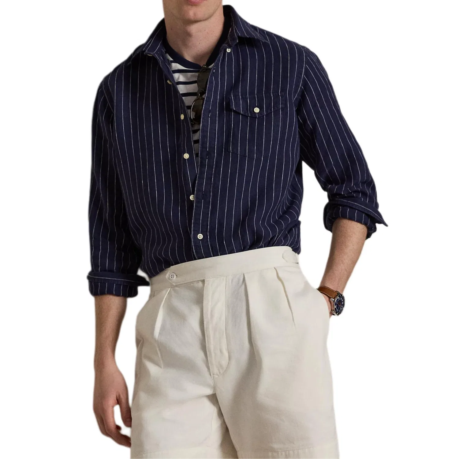 Мужская классическая рубашка Polo Ralph Lauren, Marine Blue — фото 4