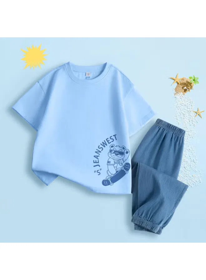 Jeanswest Комплект футболка с коротким рукавом и длинные штаны для мальчиков, синий — фото 2
