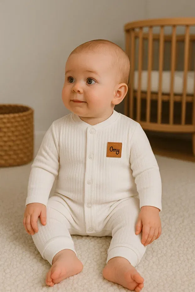 Детское боди-комбинезон для новорожденных хлопковый 100% Cotton Terry Omy, White — фото 2