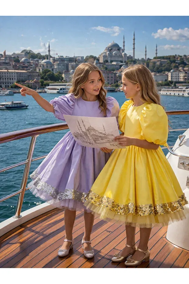 Детское платье для девочек с блестками Glam Lindissima, Yellow — фото 4