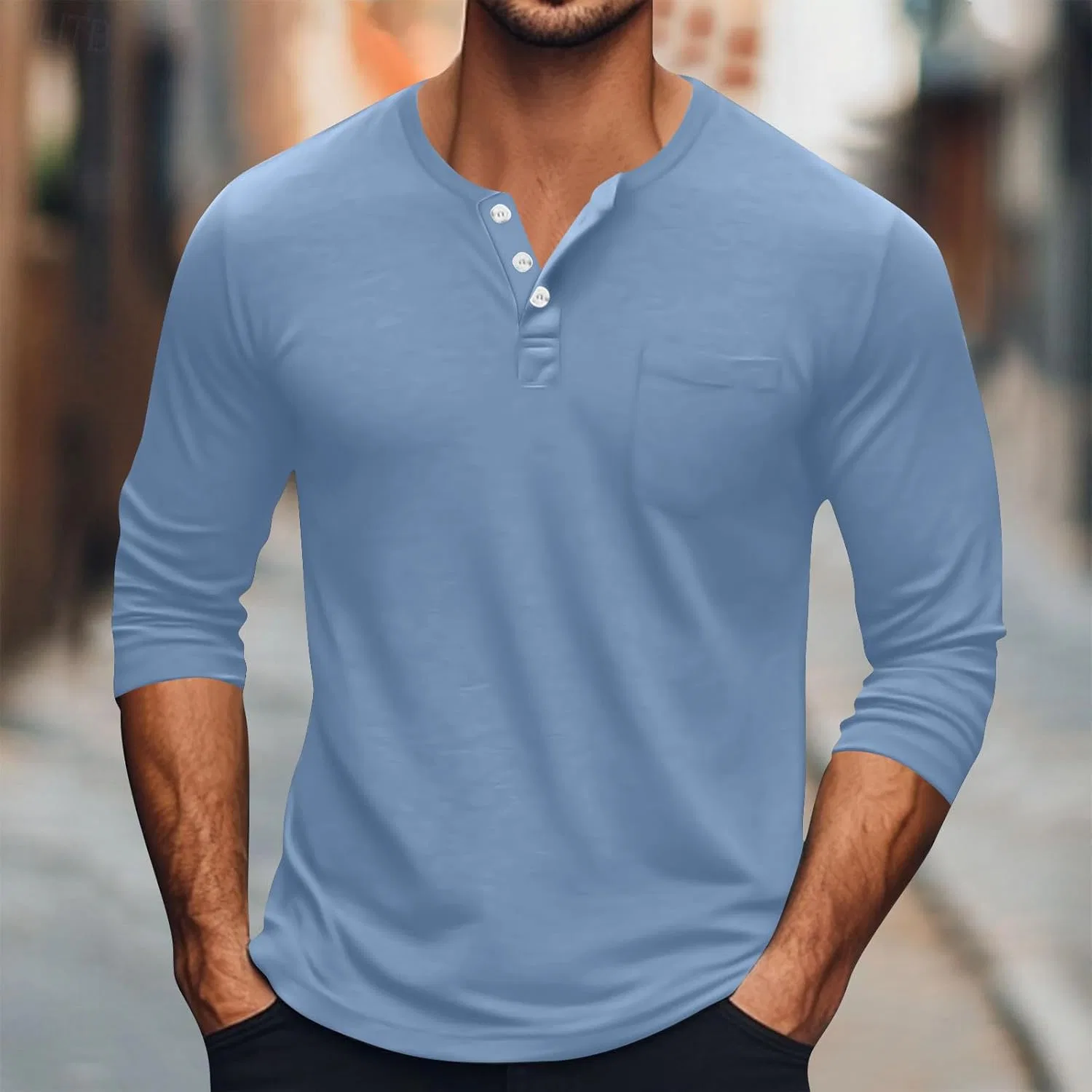 Мужская свободная футболка с длинным рукавом, Light Blue — фото 2