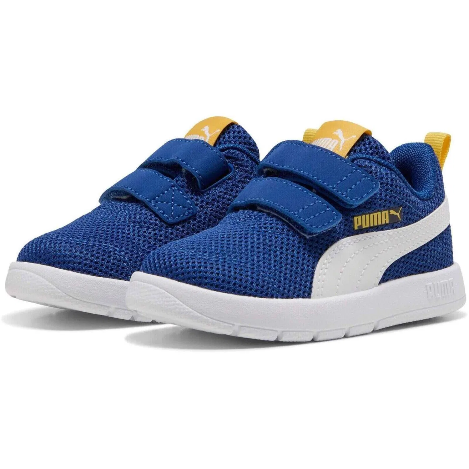 Детские кроссовки с сетчатым верхом Puma Courtflex V3 Mesh Inf Clyde Royal-puma W, Konigsblau Weiss Gelb — фото 3