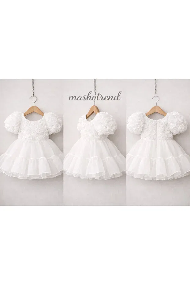 Детское платье для девочек с принтом Elegant Evening Gown With Balloon Sleeves Mashotrend, White — фото 4