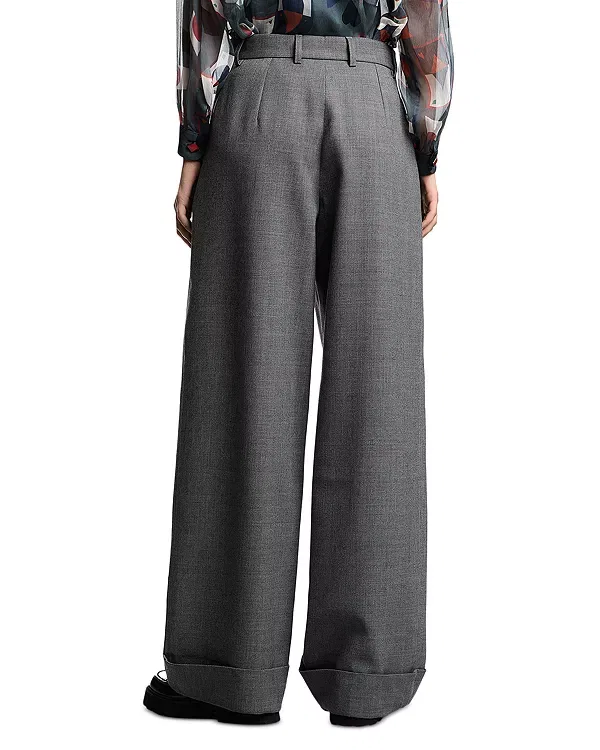 Женские брюки из креповой шерсти с защипами Emporio Armani, Medium Grey Melange — фото 3