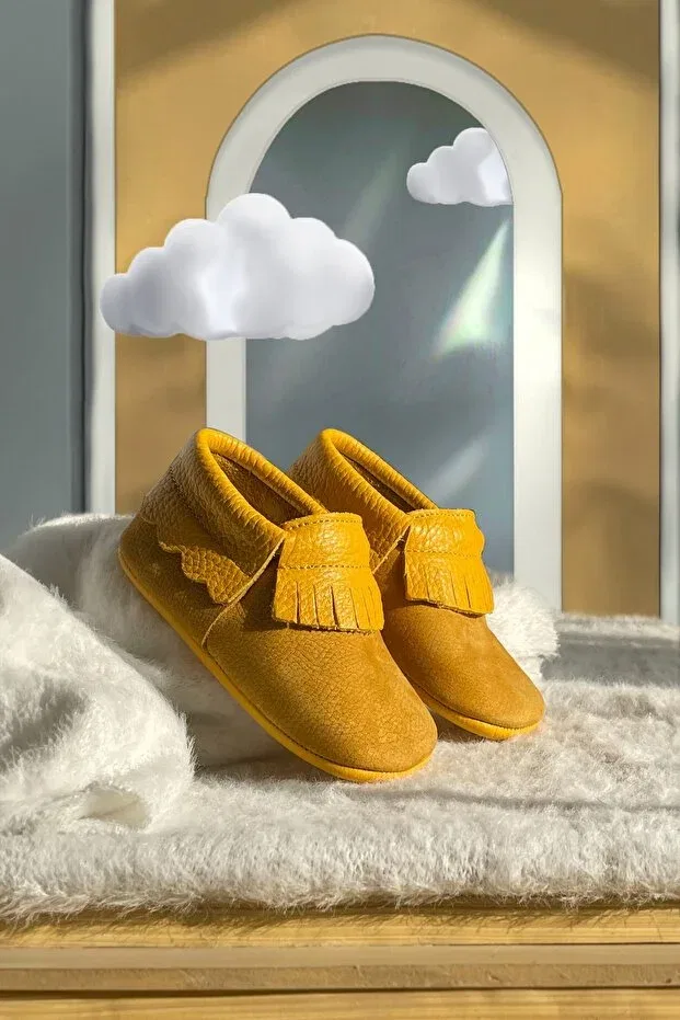 Детские ботиночки для новорожденных кожаные Tasseled First Step Baby Booties Brity, Saffron