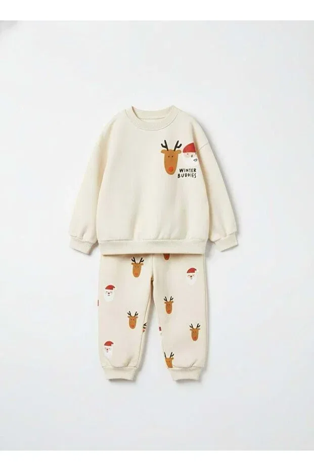 Детский комплект для девочек с принтом Winter Buddies Lolliboomkids, Cream