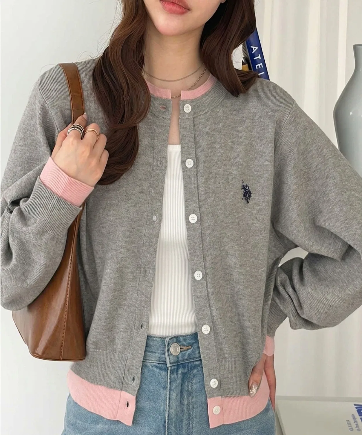 Женский кардиган-пуловер с имитацией слоев U.S. POLO ASSN., Heather Grey