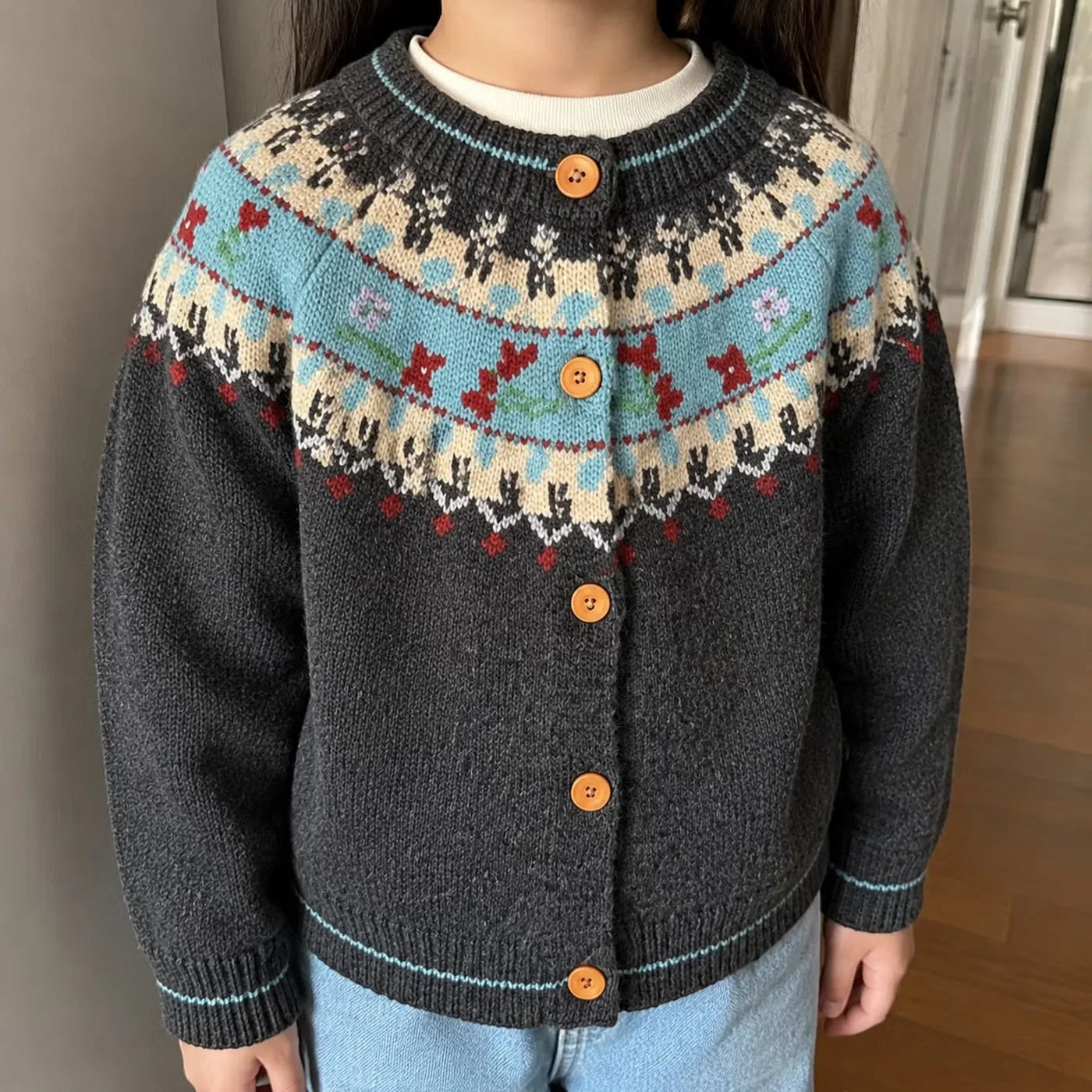 Кардиган детский вязаный с узором Fair Isle Bloomknit, серый